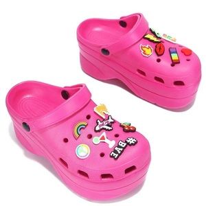 Pink Platform Croc inspired Slip-ons w/Jibbets